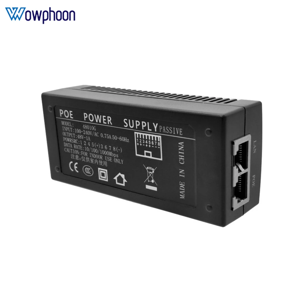 Adaptador de corriente de seguridad Gigabit CCTV, inyector POE, fuente de alimentación, teléfono con cámara IP Ethernet AC 100V-240V a DC 48V 1A inyector POE