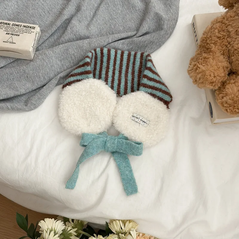 New Fashion Autumn and Winter Knitted Striped Plush Straps, Ear Protection and Cold Protection, Baby Lamb Wool Ear Bag Earmuffs