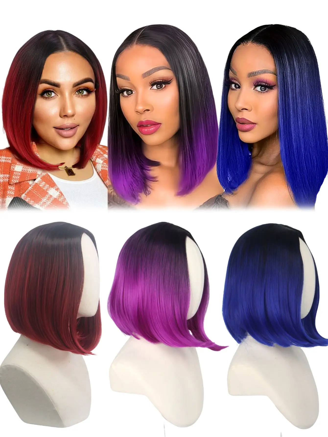

Fashion Black-Red-Blue-Purple Gradient Wig, Natural Color Transition, Smooth Texture，Must-Have for Trendy Looks.