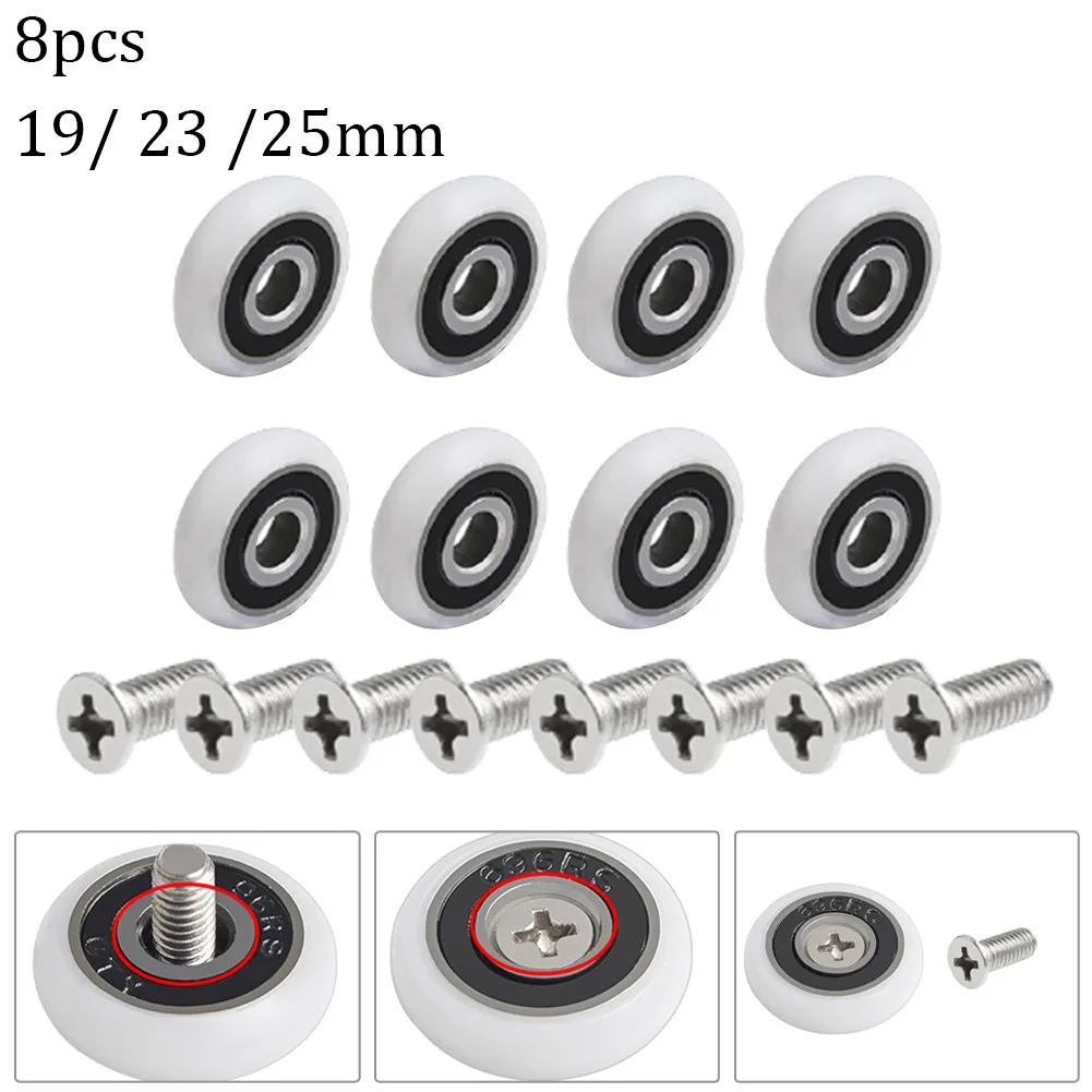 8Pcs/set Shower Door Roller Replacement Door Pulley 19/23/25mm Wheel Diameter Cabins Pulley Sliding Shower Door Parts