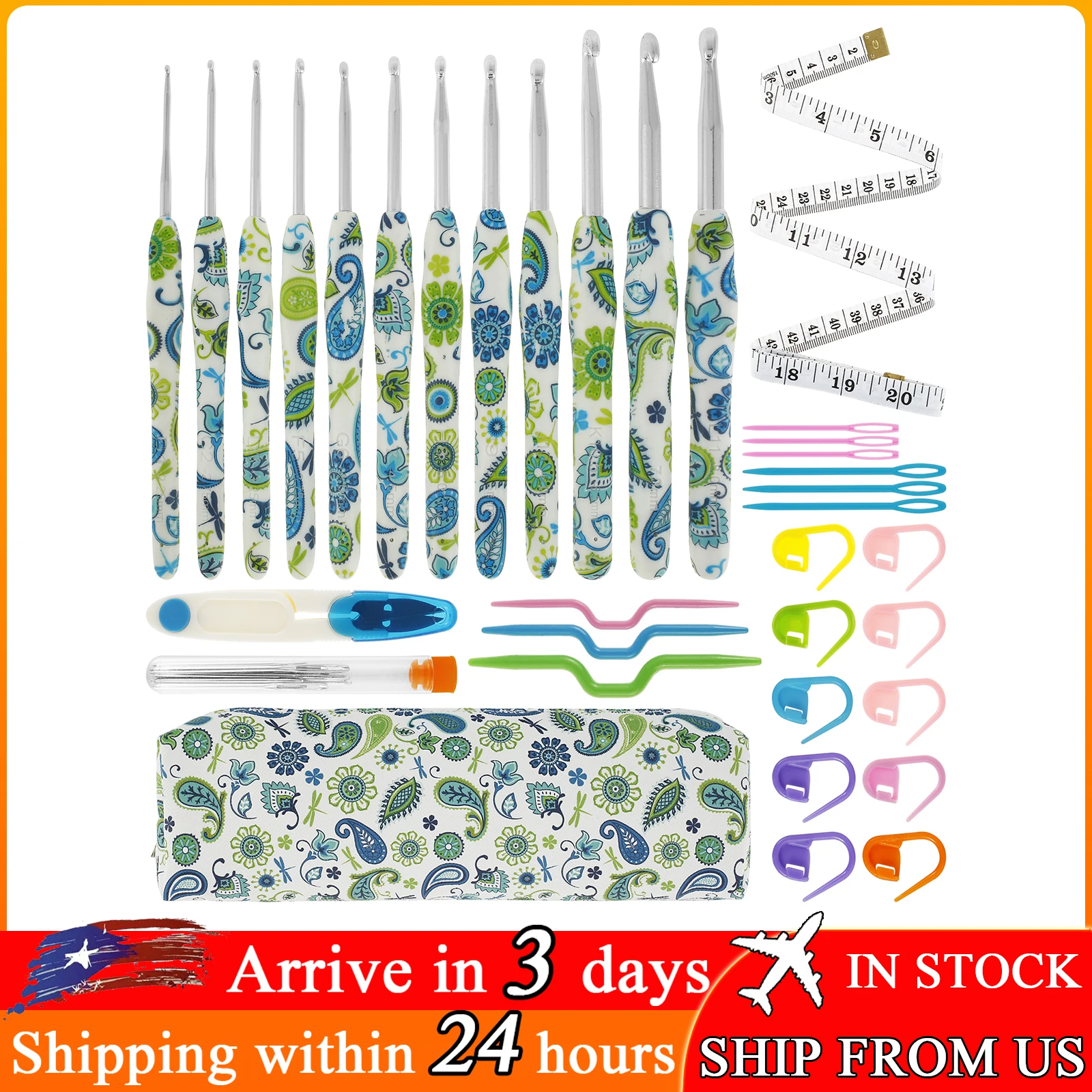 

2Set Crochet Hook Set with Storage Bag Cashew Pattern Crochet Hooks Ergonomic Crochet Needle Complete Crochet Accessories