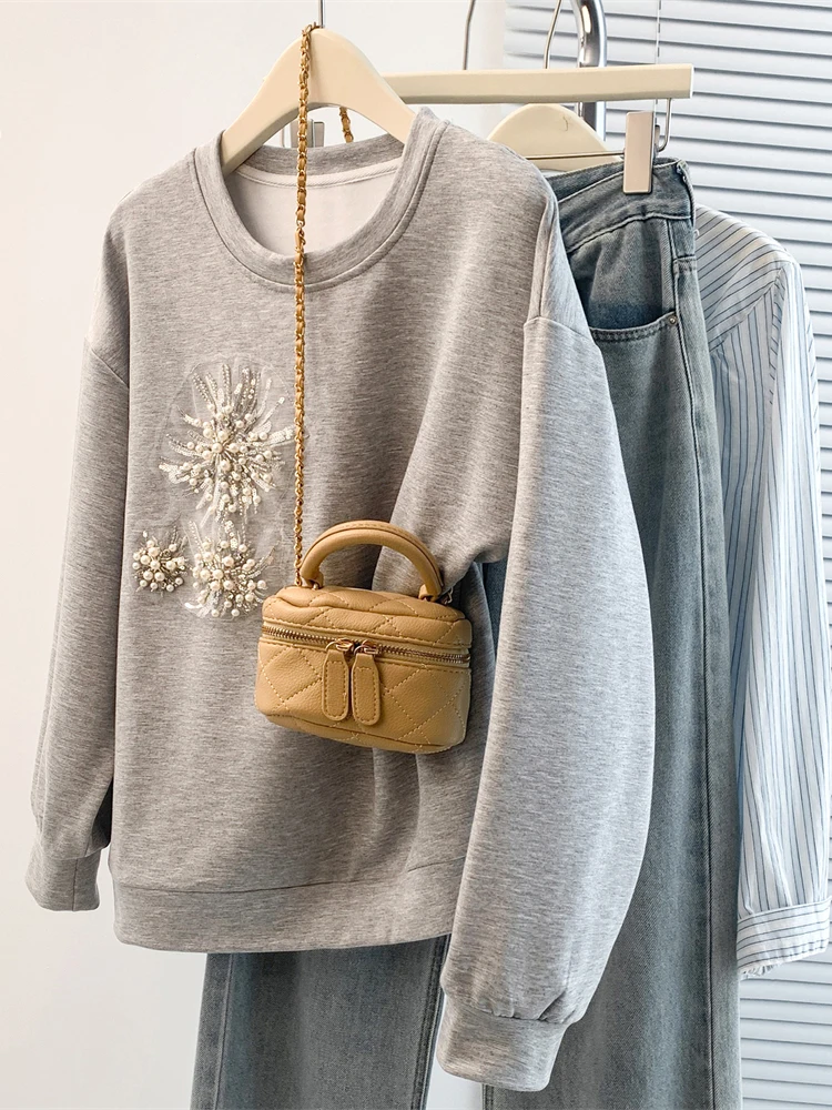 Suéter Feminino Plus Size com Glitter e Design Sensacional, Estilo Coreano, Solto e Artístico para o Dia a Dia