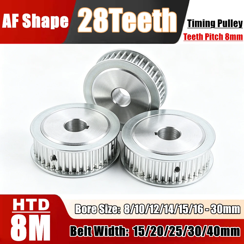 28Teeth HTD 8M Synchronous Timing Pulley Bore 8/10/12/14-30mm Groove Aluminium Alloy Wheel HTD8M for Belt Width 15/20/25/30/40mm