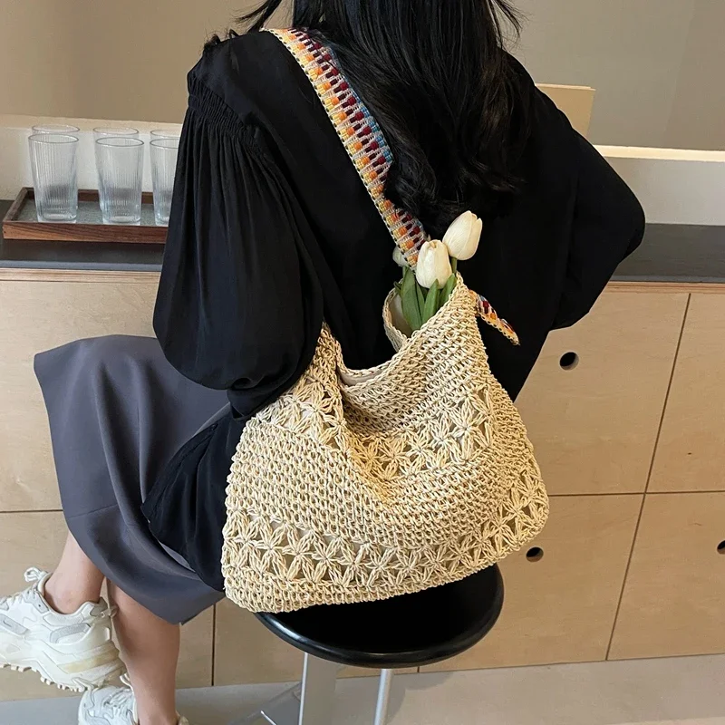 

Fashion Straw Beach Summer Woven With Luxurious Large Capacity Shoulder Women Straw Purses and Handbags Rattan Boho Bags WT1051