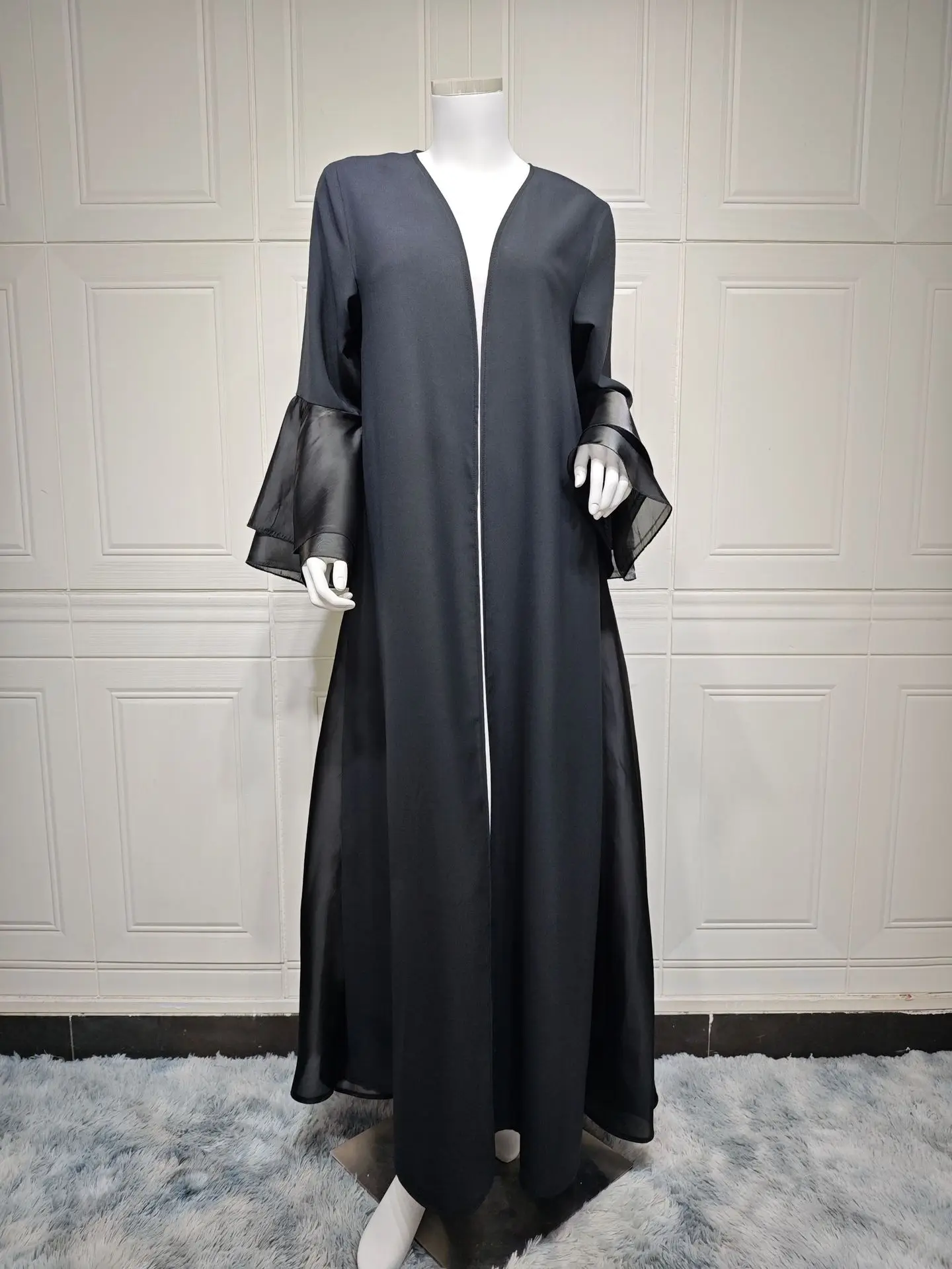 Ruffle Sleeve Eid Muslim Silky Abaya for Women Dresses Jalabiya Satin Long Robe Ramadan Morocco Dubai Abayas Kaftan Vestidos