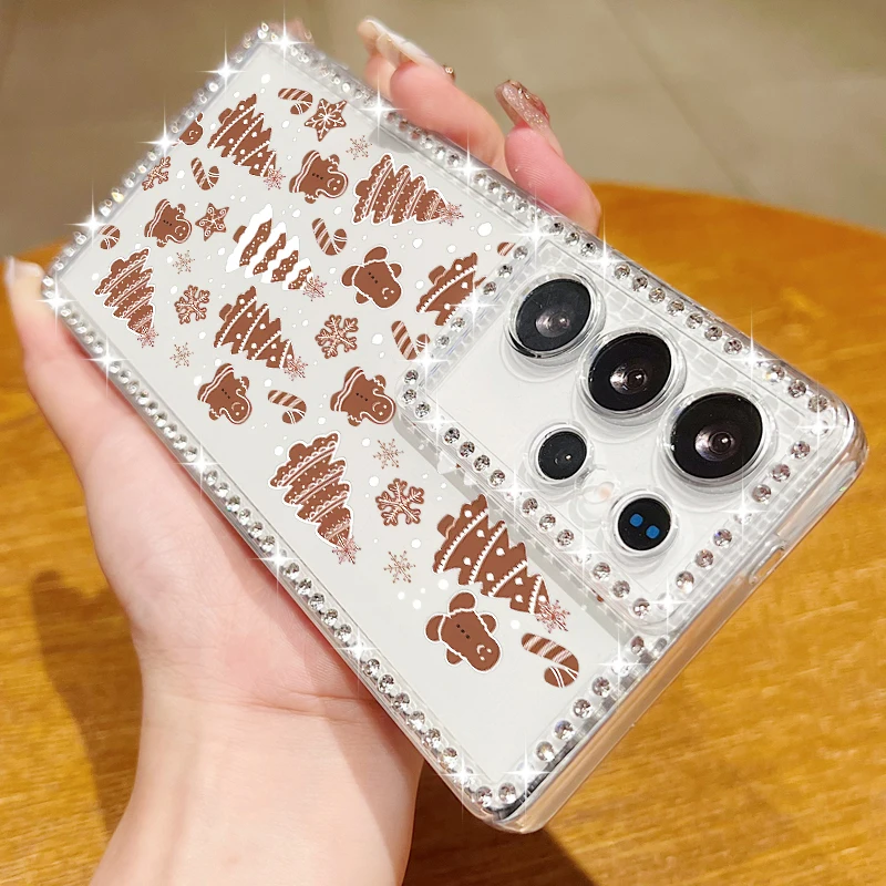 Christmas Pattern Diamond Case For Samsung Galaxy A56 A55 A54 5G A36 A35 A26 A16 A15 S21 FE S22 S23 S24 S25 Ultra S25 Edge Capa