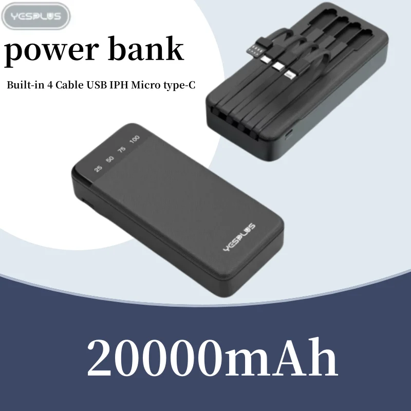 

Power Bank 20000mAh Large Capacity Fast Charging External Battery Comes with 4-Wire Charger LED Display Portable Power Bank