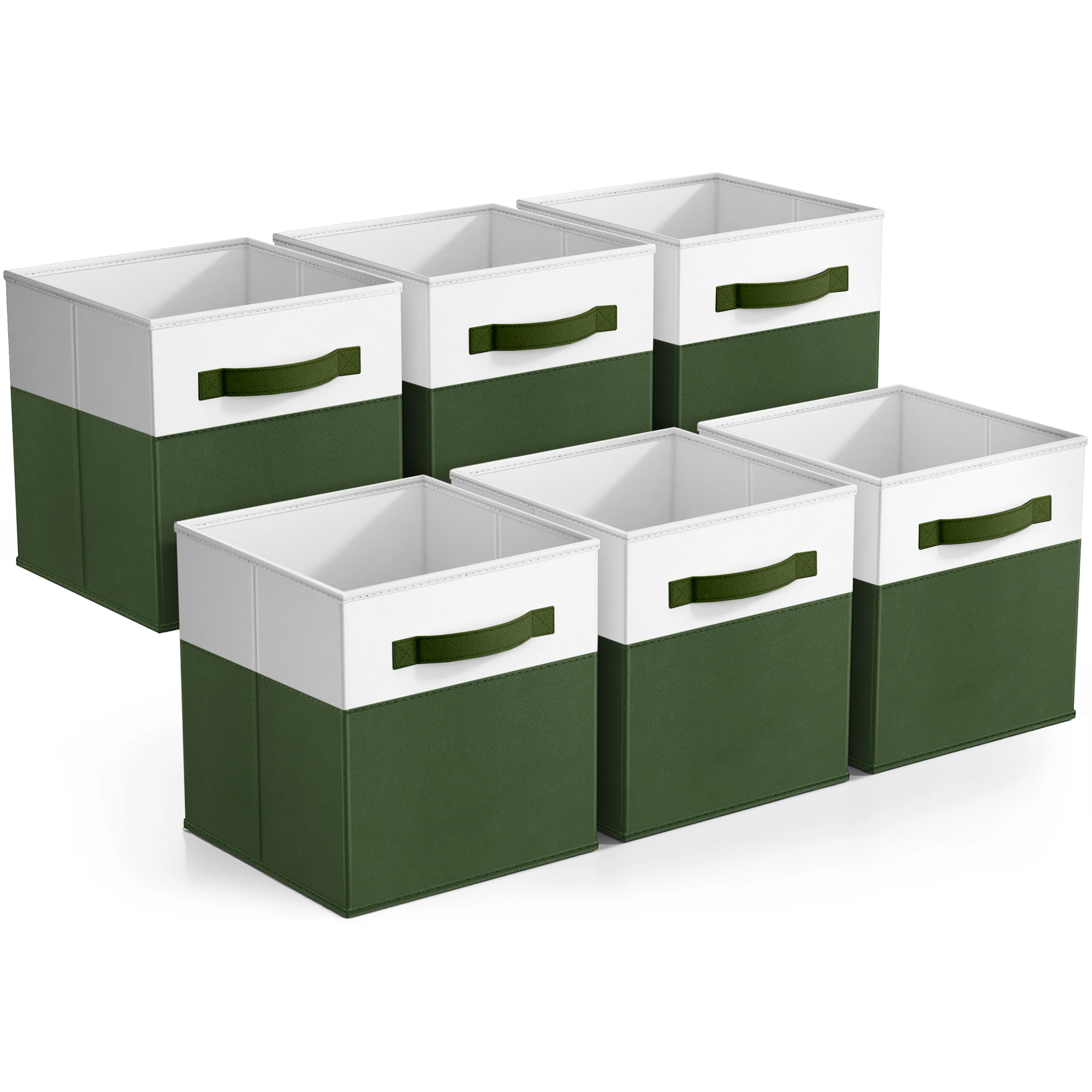 

6-Pack Foldable Fabric Bins – Green & White Storage Cubes for Closet, Shelf, and Cubby Organization