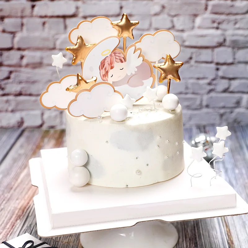 Cake Toppers Glitter DIY Angel moon baby Set Cupcake Topper Cake Flags Kids Boys Birthday Wedding Bride Party Baking Decor New