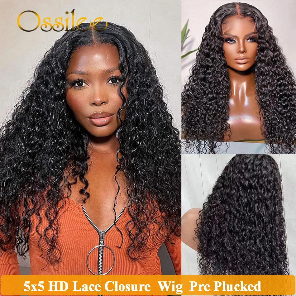 5x5/6x6 HD Lace Closure Wig Brazilian Deep Wave Closure Wig Human Hair Wigs Transparent Lace Front Wigs for Women Ossilee