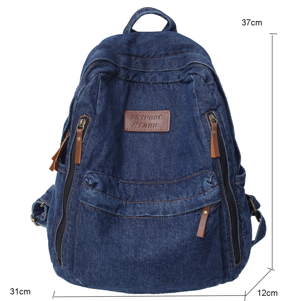 Annmouler New Fashion Women Backpack Large Capacity Daypack Jeans Rucksack Multi-pockets Student School Bag