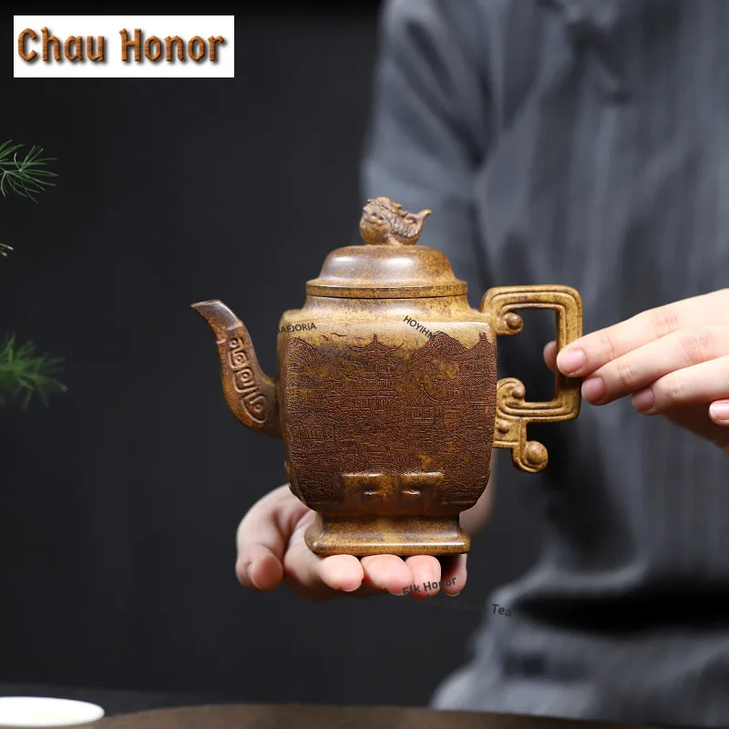 400ml Elegant Yixing Purple Clay Teapots Handmade China Cup Pot Raw Ore Wood-fired Mud Kettle With Strainer Zisha Tea Set Gifts