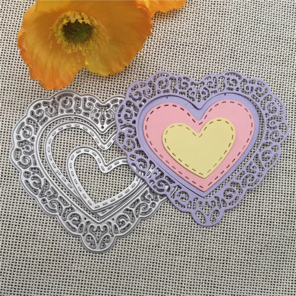 3 sztuk Love Heart koronki metalu wykrojniki szablony dla DIY Scrapbooking/album fotograficzny dekoracyjny wytłoczenia kartki DIY