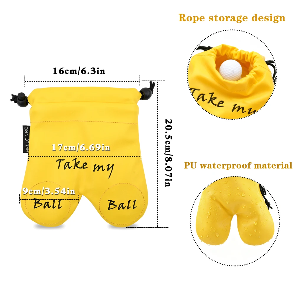 PU Leather Golf Ball Pouch Waterproof Portable Drawstring Bag for Golf Accessories Storage Hanging Waist Golf Protective Cover