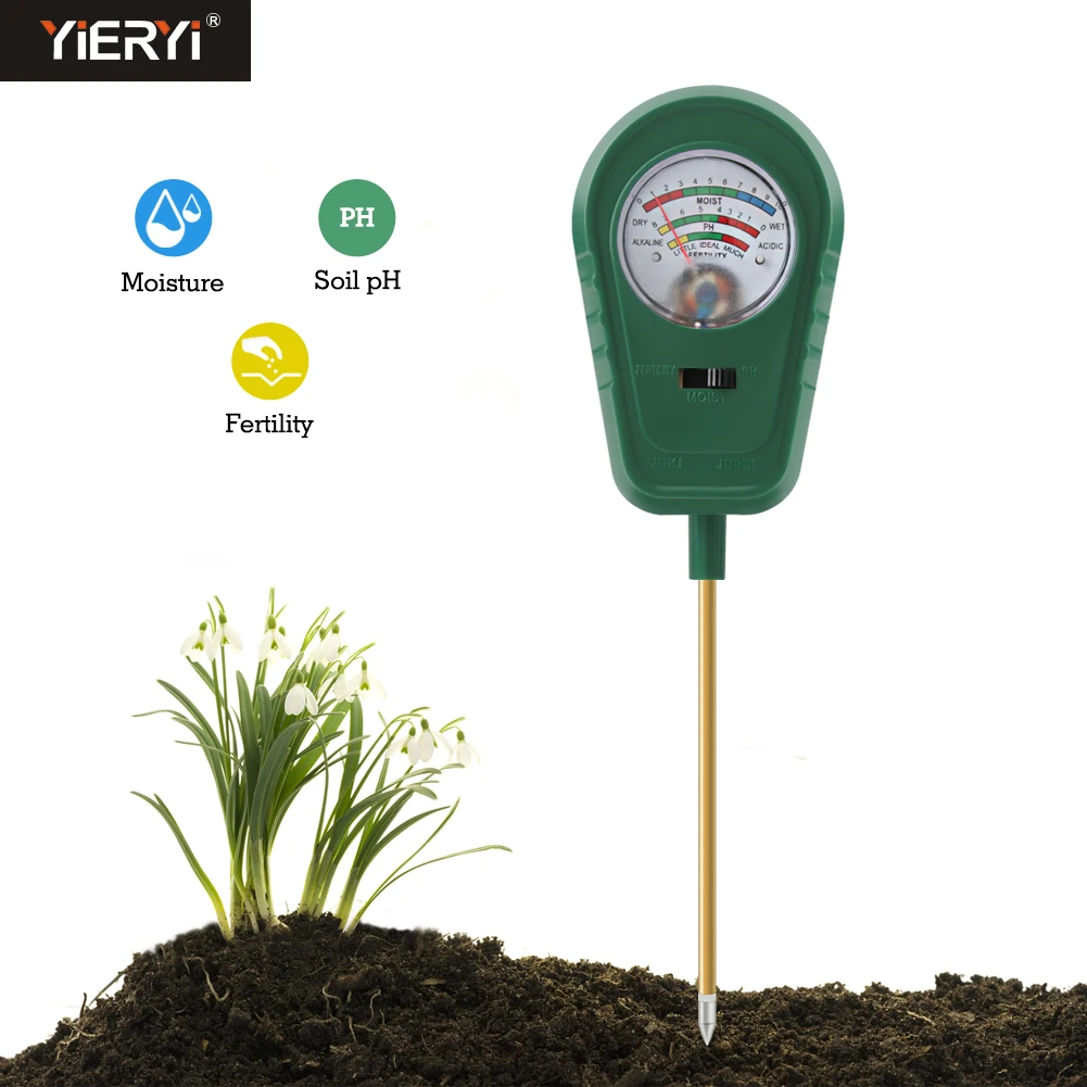 Portable 3-in-1 Soil Tester Earth PH Meter Moisture Fertility Acidity Sensor Analyzer for Planting Gardening Lawn No Batteries