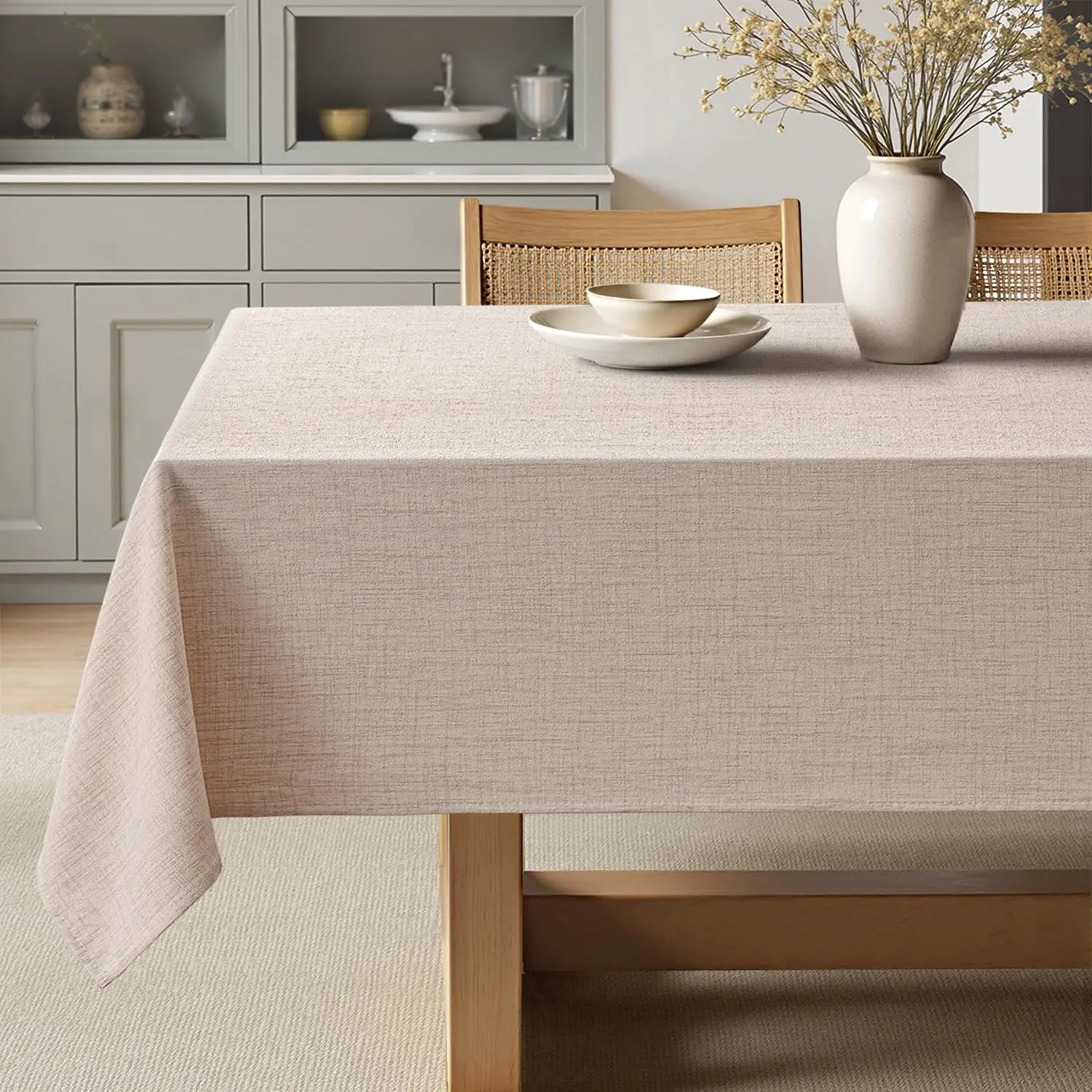 

Natural Cotton Linen Tablecloth, Rectangle Table Cloth Waterproof, Stain Resistant & Wrinkle Resistant for Dining Party Wedding