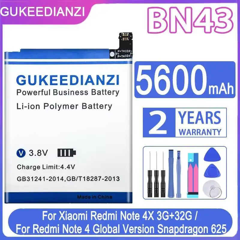 

For Xiaomi Redmi Note 4X 3G+32G 4 Global Version Snapdragon 625 BN43 Cpu Long-Lasting 5600Mah Mobile Phone Battery