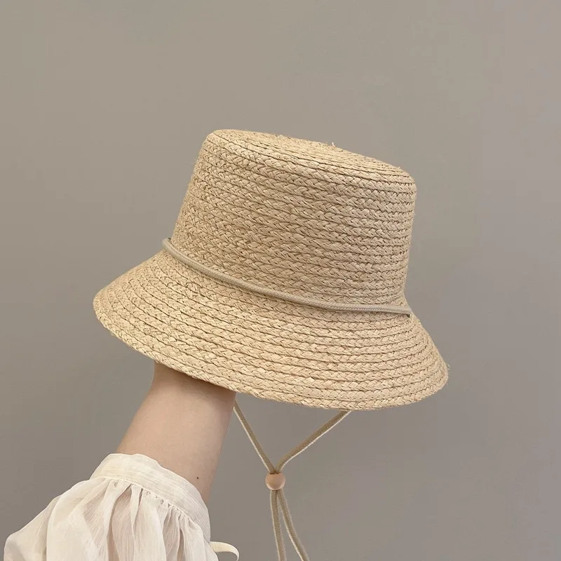 New Fashion Handmade Raffia Fisherman Hat Women\'s Wide Brim Bucket Black Coffee Vintage   Straw Cap Sun Hat Beach Designer Hats