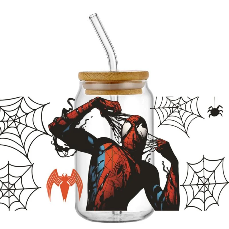 Miniso Superhero Cartoon 3D Spiderman 16oz UV DTF Cup Wrap Transfers Stickers Custom Labels DIY Waterproof Mug DIY Decal