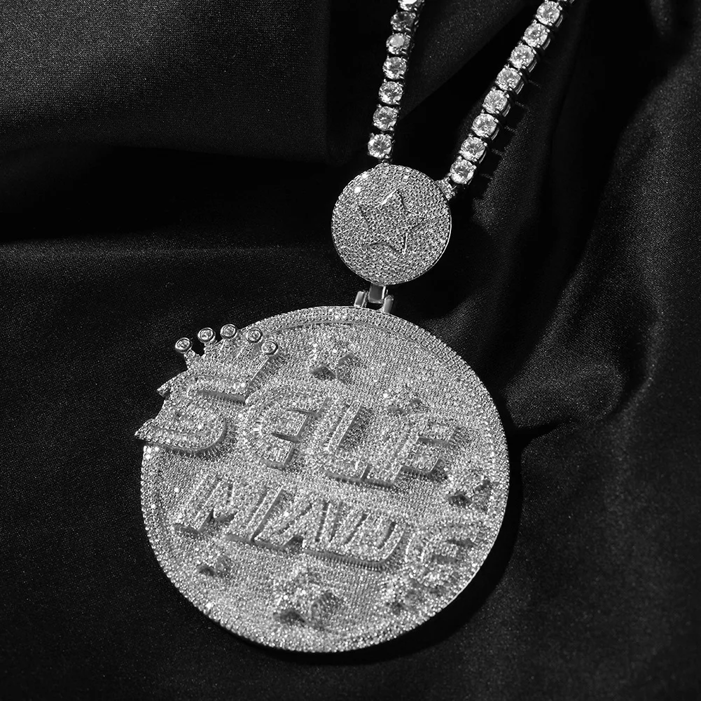 

Big Circle Self Mang Letter Inside Bling Bing Iced Out Pendant Necklace Rock Rapper Fashion Hip Hop Jewelry BP295