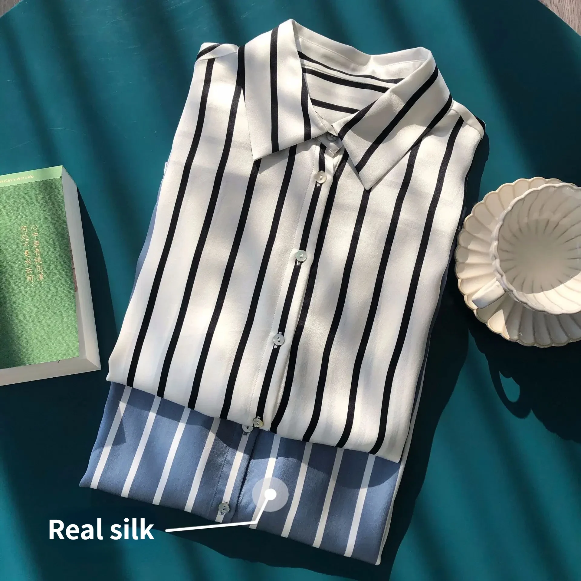 Minority Luxury 20.8 MM Sand Washed Silk Lazy Drooping Thick Striped Aesthetic Crepe Satin Plain Shirt Mulberry Silk Shirt Women