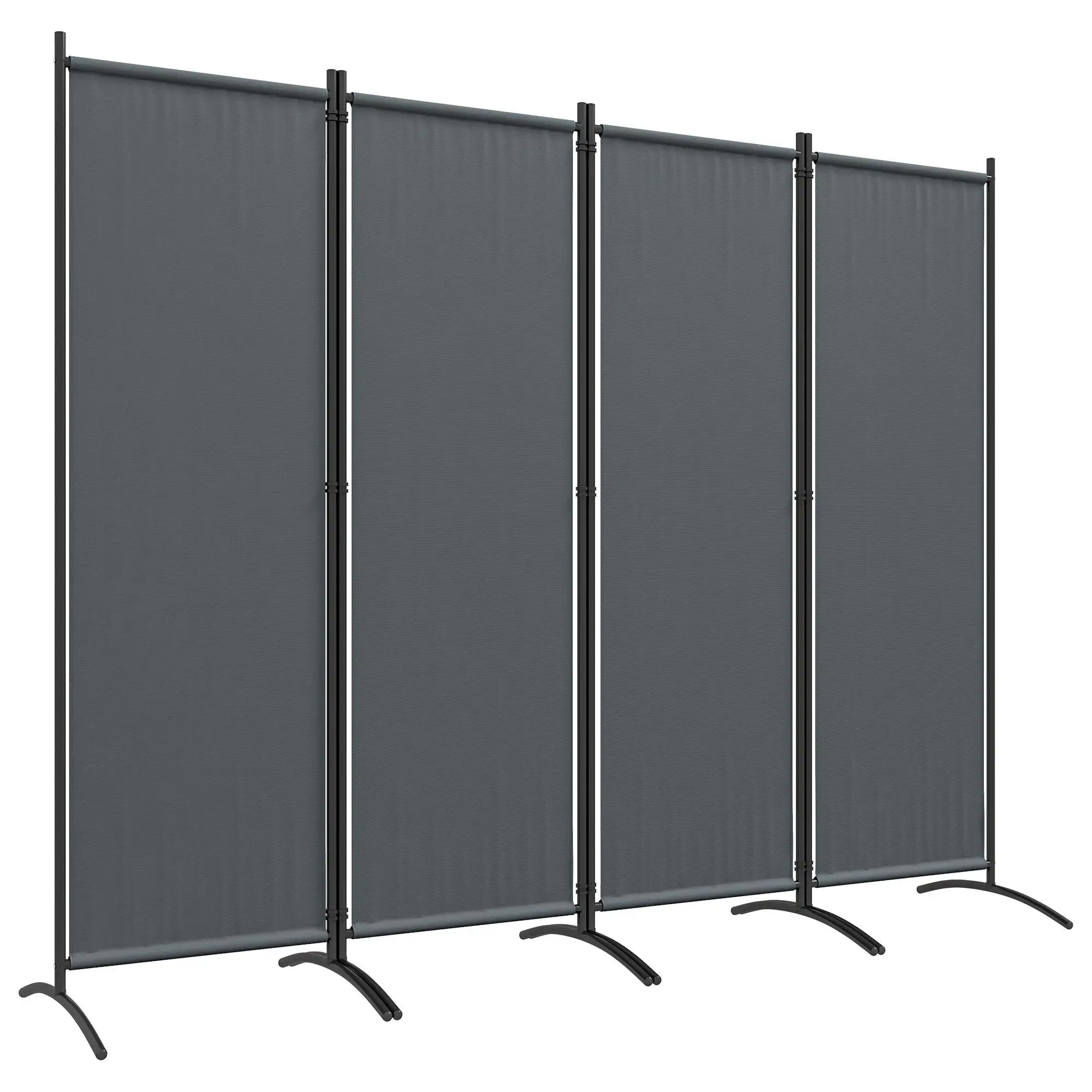 Paravent 4tlg Prazn 221x172cm Gris Foncé Métal Polyester avec pieds larges pour jardin