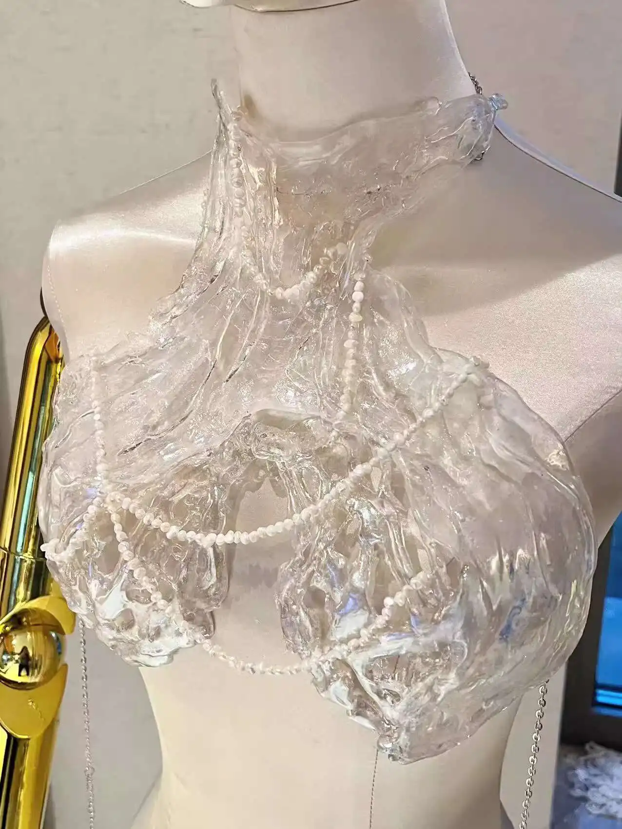 Transparent Pearl Bra For Women Deposit Crystal Beads Elf Cosplay Costume Princess Party Dress