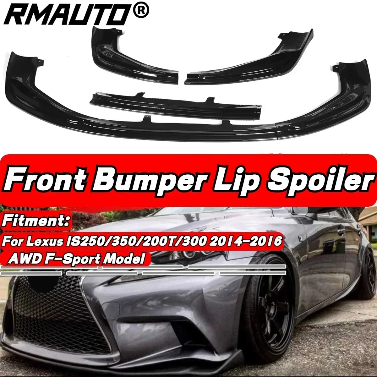 3Pcs Car Front Bumper Splitter Lip Chin Spoiler Diffuser Protector For Lexus IS250 IS350 IS300 F-Sport 2014 2015 2016 Body Kit