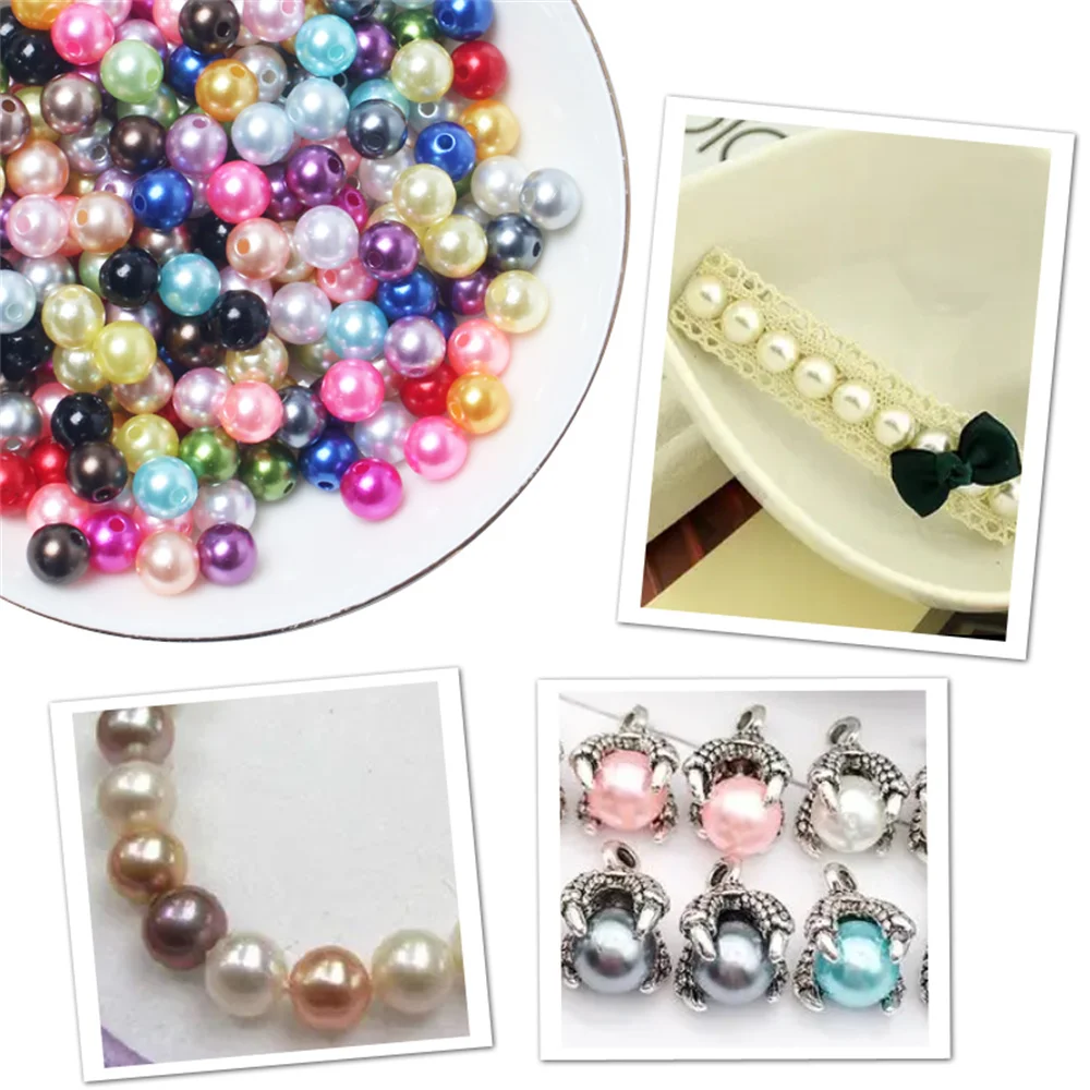 3mm-12mm Mix size Pure White/Pearl wtraight holes round imitation plastic pearl beads for needlework & Jewelry Making