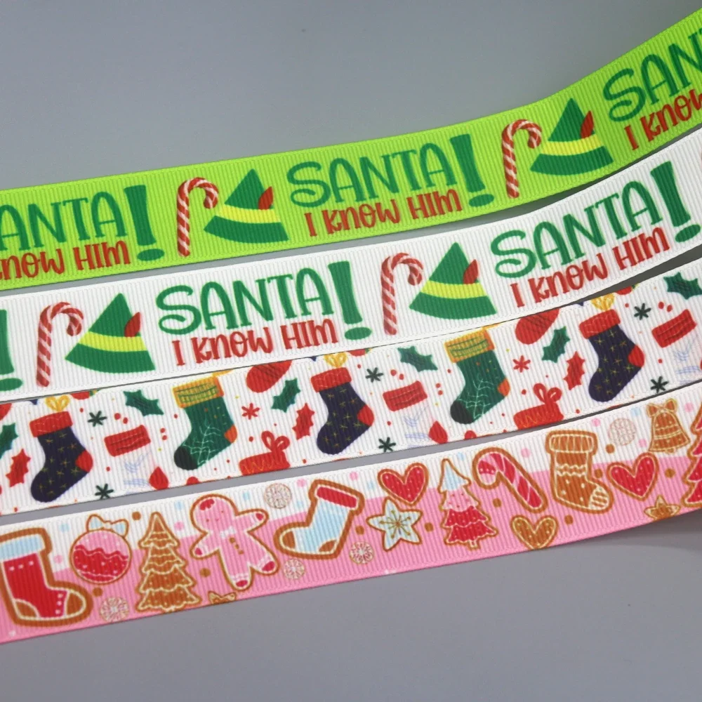 DUWES 50yards Christmas Santa Sock Printed Grosgrain Ribbon Akcesoria Nakrycia głowy Ozdoba Kołnierz DIY Szycie Rzemiosło D2442