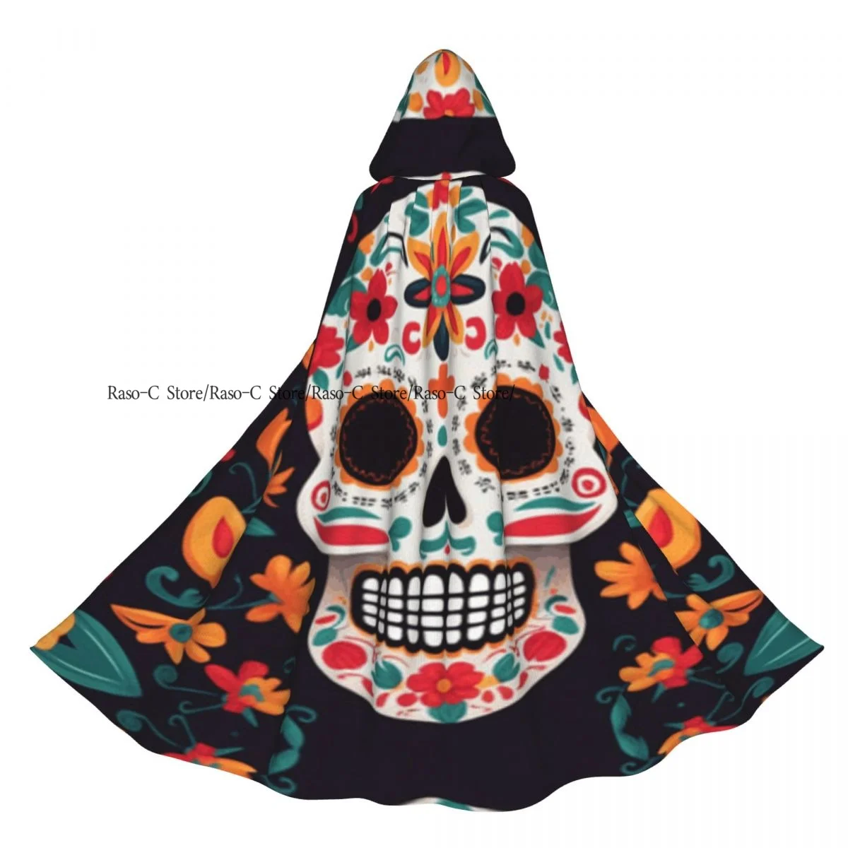 

Mexican Day Of The Dead Illustration Hooded Cloak Polyester Unisex Witch Cape Costume Accessory