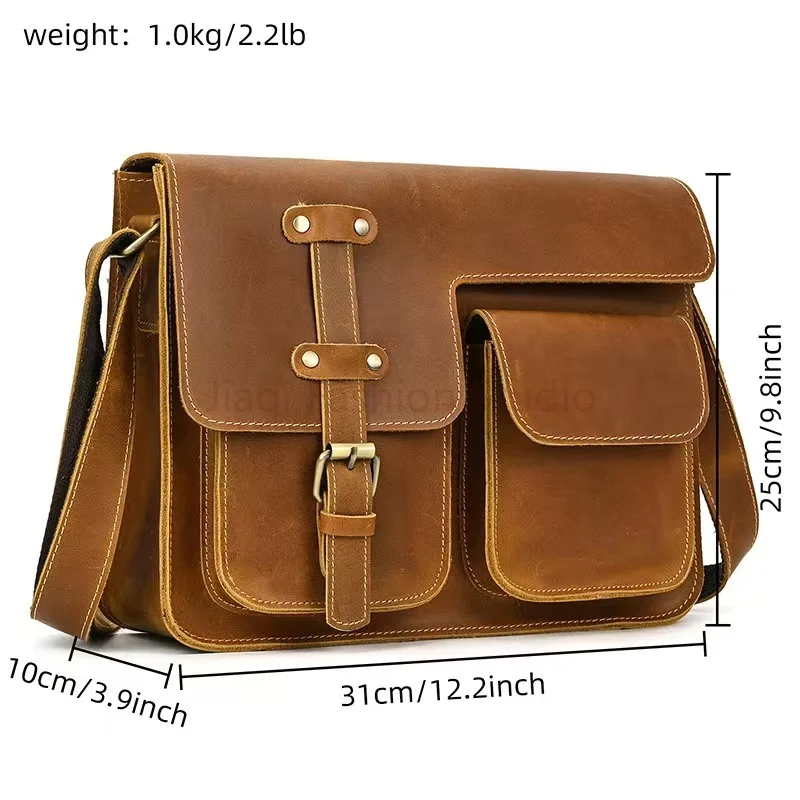 

Men's Vintage Genuine Leather Briefcase Crossbody Bag Laptop Crossbody Bag Crazy Horse Leather Bag Handbag