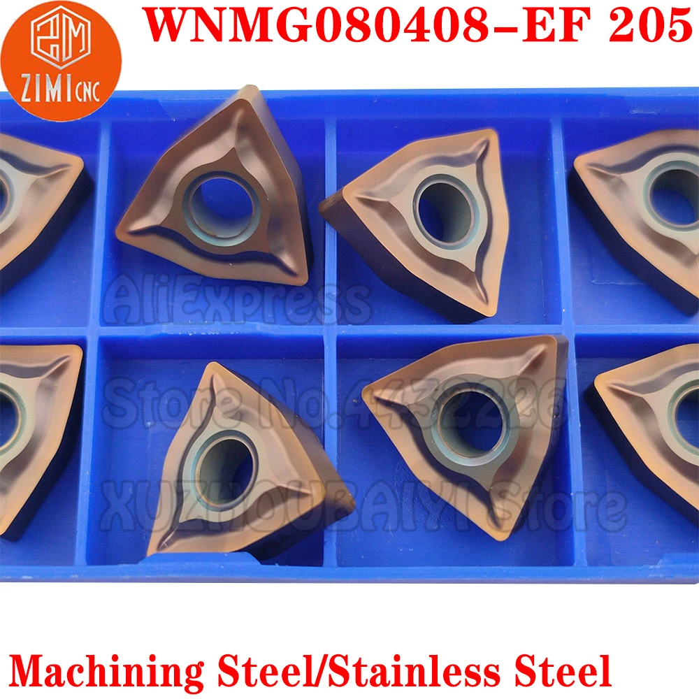 10pcs WNMG080408-EF 205 WNMG080408 EF 205 Carbide Inserts Turning  Inserts Tools Lathe CNC Cutter Blade Process Stainless steel