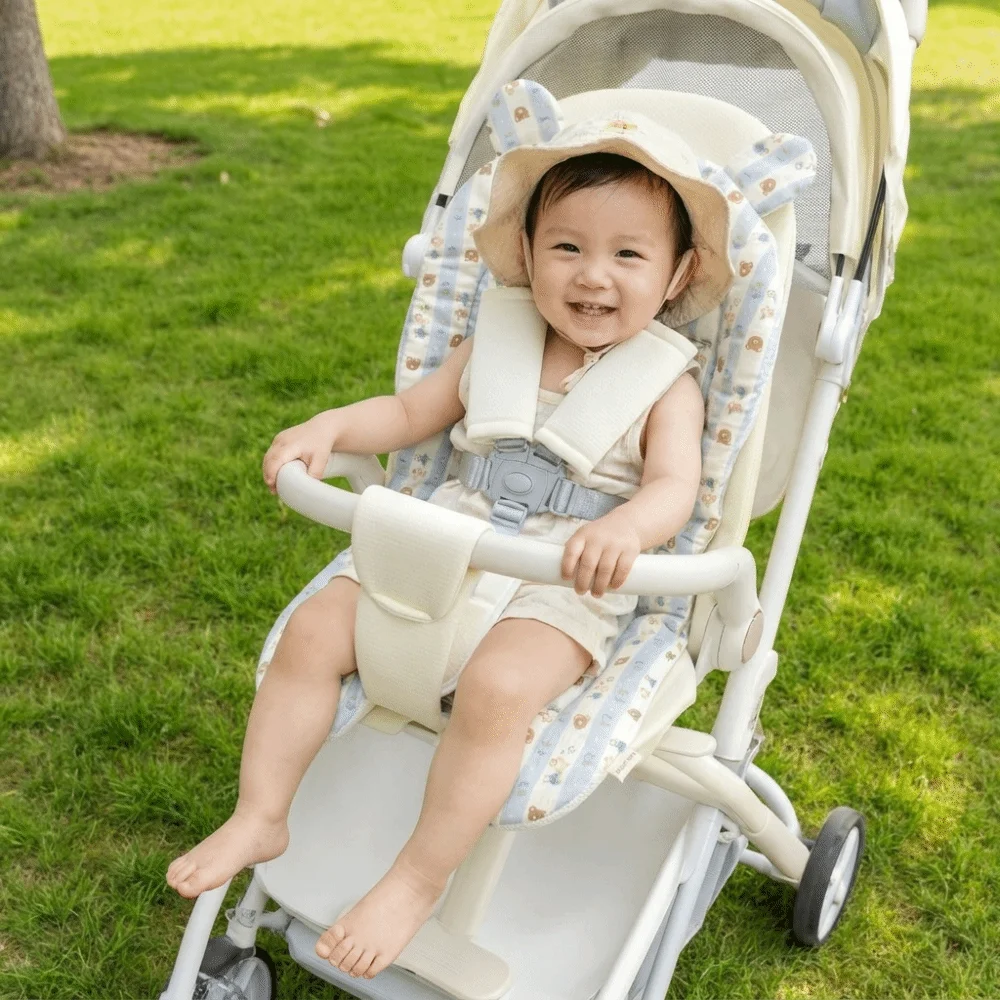 Soft Baby Stroller Seat Cushion Breathable Machine Washable Stroller Accessories Cartoon Pattern Comfortable