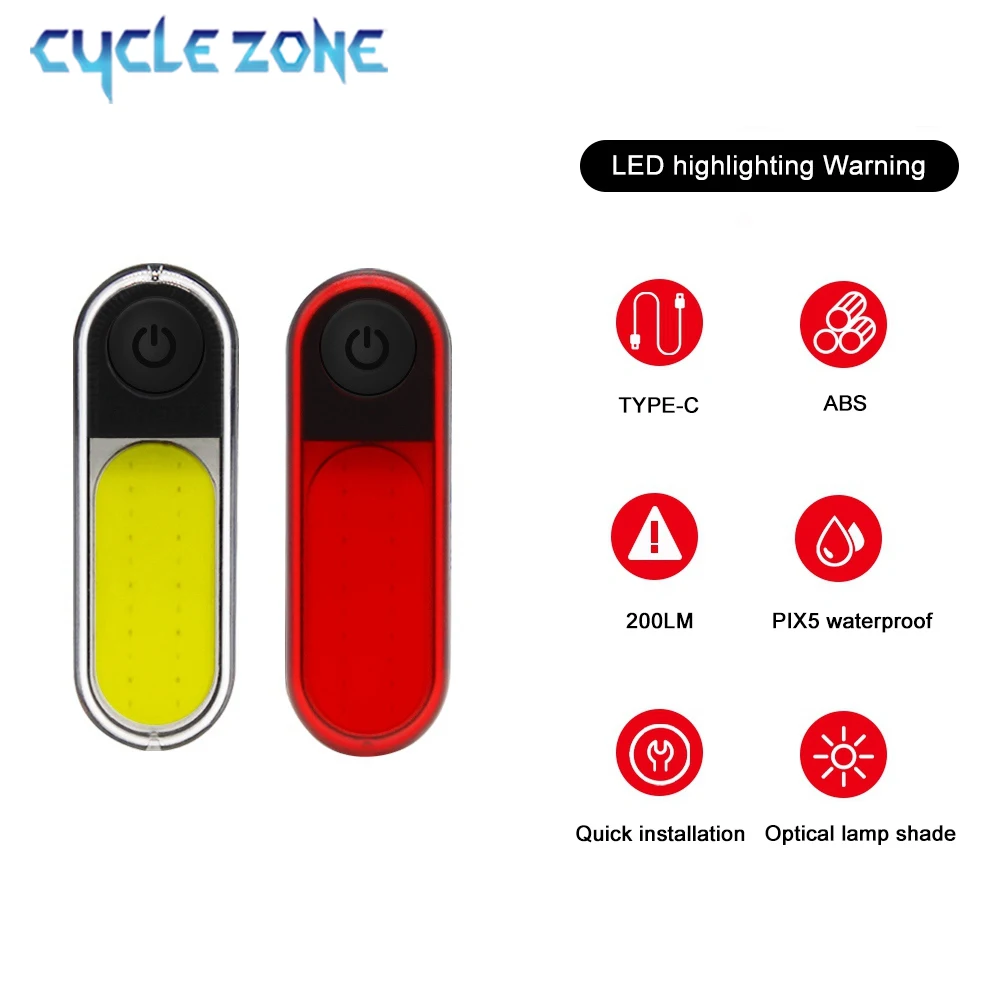 Bright Bicycle Light USB Rechargeable LED Bike Rear Light Type-C 200 Lumns Cycling Taillights for Cycling Helmet Bike Lamp