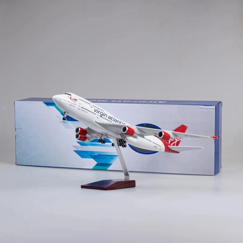 

47cm Airplane Models B747 Virgin Atlantic Resin 1:150 Scale Aircraft With Lights & Base wheel Static Aviation Display gift