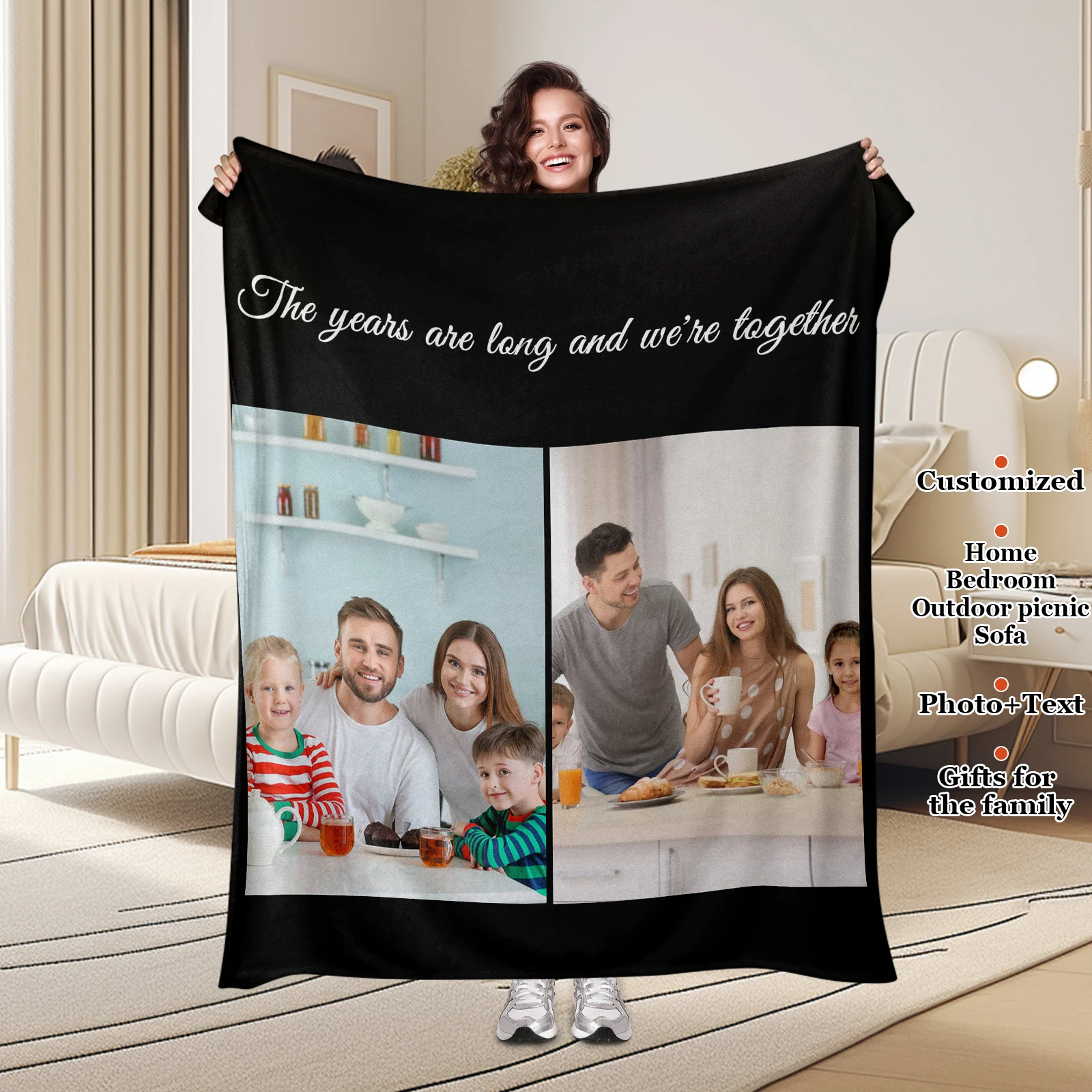 

Personalized Family Custom Blanket Happy Family Photo Living Room Bedroom Home Decor Sofa Office Travel Picnic Available