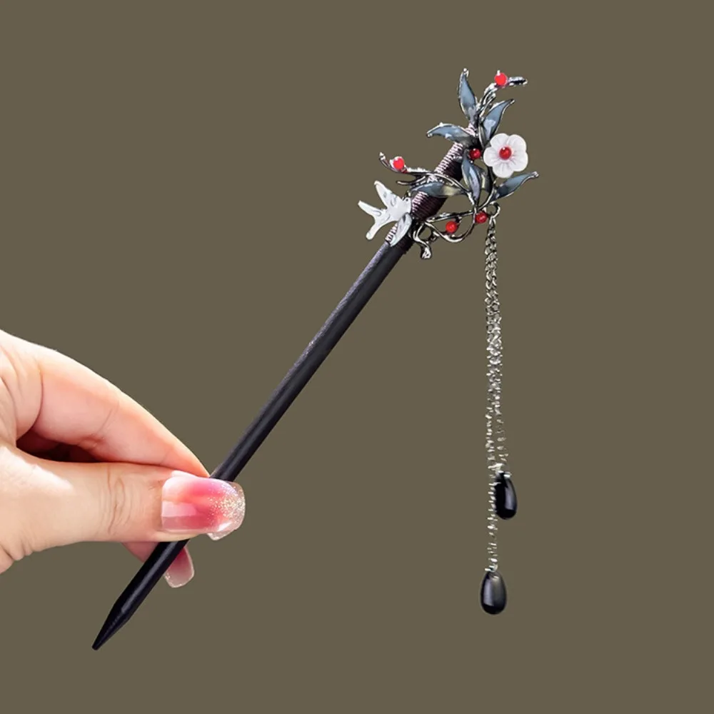 

Chinese Style Flower Hair Sticks Handmade Vintage Hanfu Hair Bun Tassel Wooden Hair Forks Hair Chinese For Women Girls
