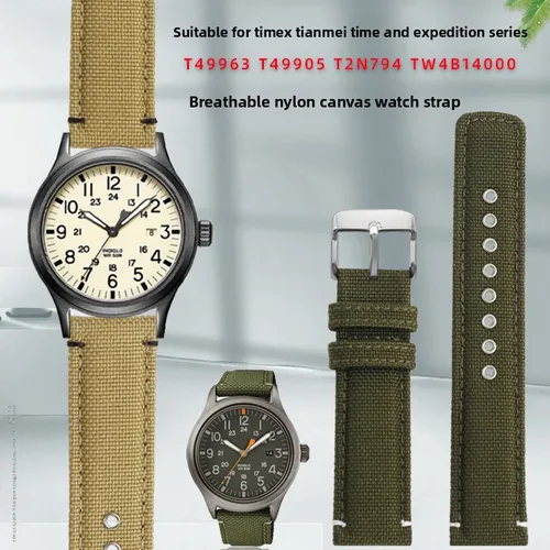 Imagen 2 del producto Correa de reloj de lona de nailon de 20mm con agujeros de acero para TIMEX Expeditionary Series T49963 T49905 T2N794, correa de reloj para deportes al aire libre para hombres