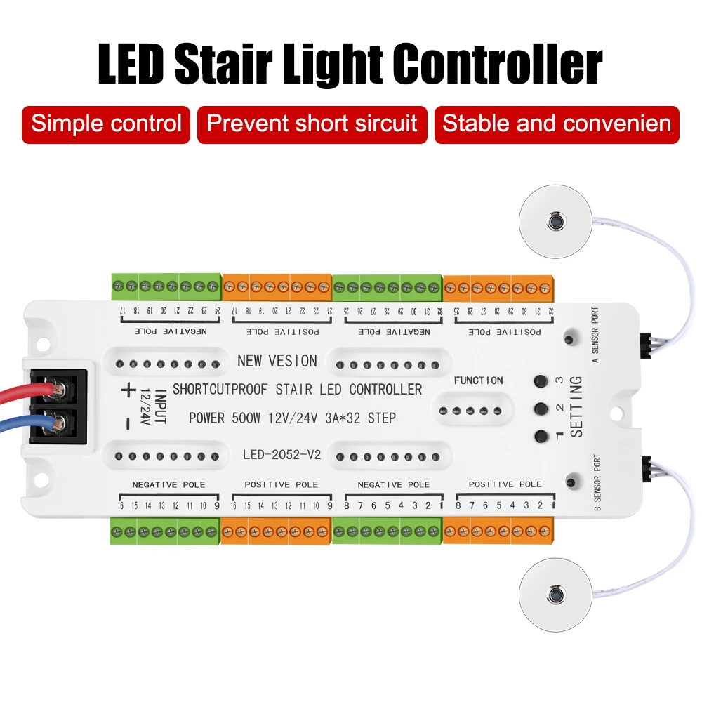 Prevent Short Circuit Controller Stair LED Motion Sensor Light Ladder Night Light DC12V/24V 32 Channels