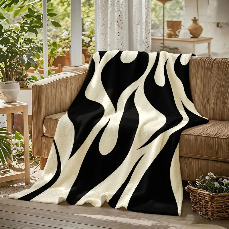 Black White Flame Flannel Blanket Perfect for Sofa Office Bed Travel Sleep Read Relax Camping Four Season Use