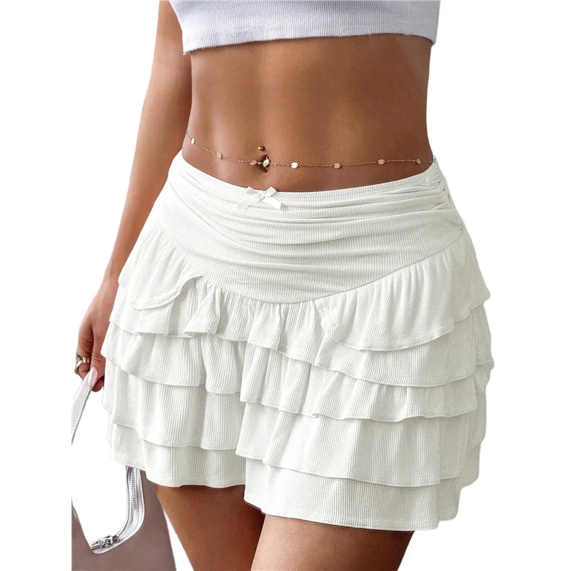 

CYL-Flowy Skirts For Women Ruffle Bow-Knot Skorts Mini Skirts High Waisted Teen Gilrs Tennis Skort Summer Skirts