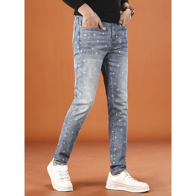 Pantaloni stampati alla moda di fascia alta da uomo2025 Jeans retrò casual elasticizzati alla moda autunno e inverno