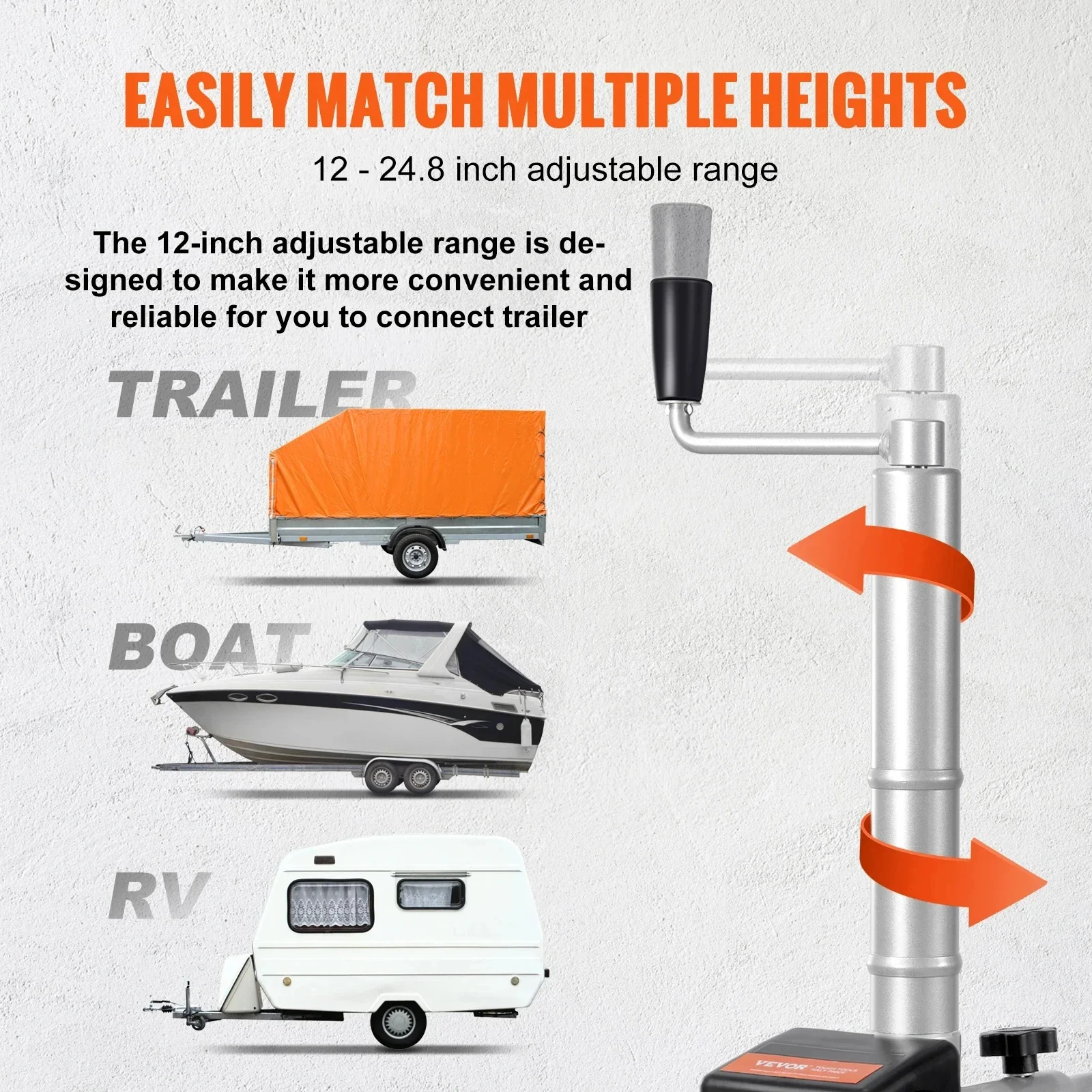 Vevor-ジョッキーホイール、トレーラー、ボート、5000lbs牽引容量、350w、12v、22 ft/min、移動速度