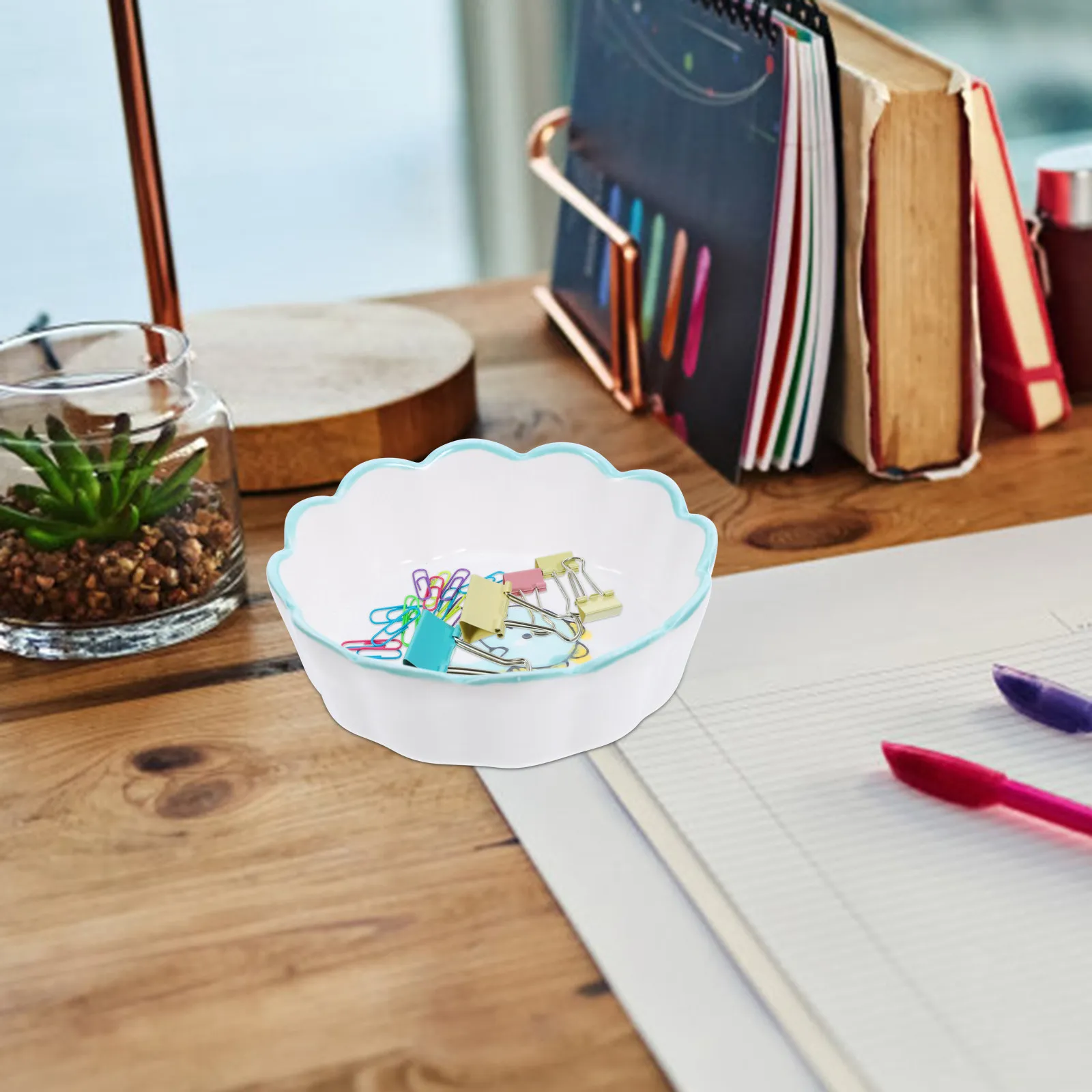Cute Dinosaur Ceramic Paper Clip Dispenser Multifunctional Desk Organizer Trinket Dish Vanity Tray Entryway Catchall Push Pin