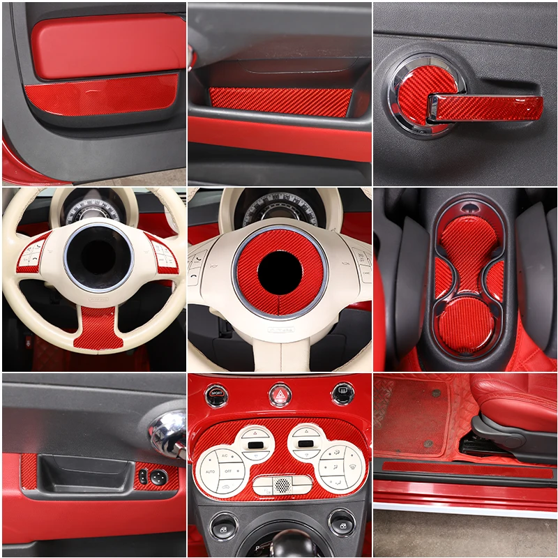 

Whole Interior Stickers For Fiat 500 2007-2019 Real Carbon Fiber Car Accessories Dash Trim Gear Shift Console Cover Molding