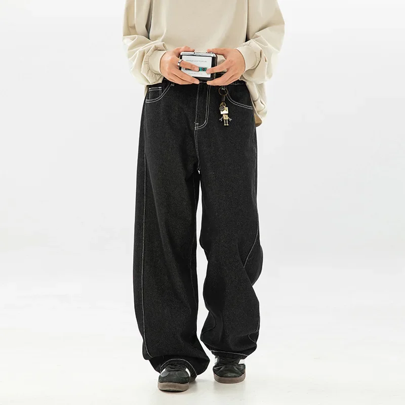 

2025 New Fashion American Style Men's Loose Casual Trendy Vintage Solid Color Straight Denim Trousers Male Jeans Pants Clothes