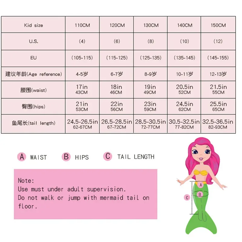 Wiwiwi 123Fantasy Girls M-Mermaid Tail ملابس الشاطئ يمكن إضافة Monofins بيكيني السباحة تأثيري حورية البحر للأطفال Summe