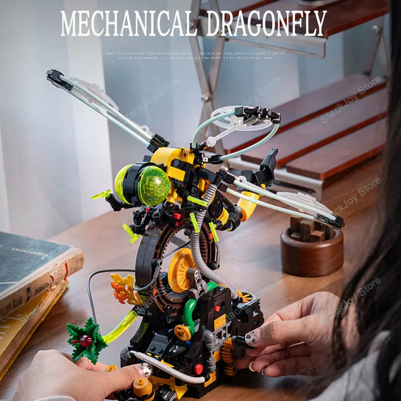 JD032 499PCS 펑크 잠자리 기계식 곤충 조립 키트 스팀펑크 스타일 조립 블록 모델 어린이용 수집품 선물