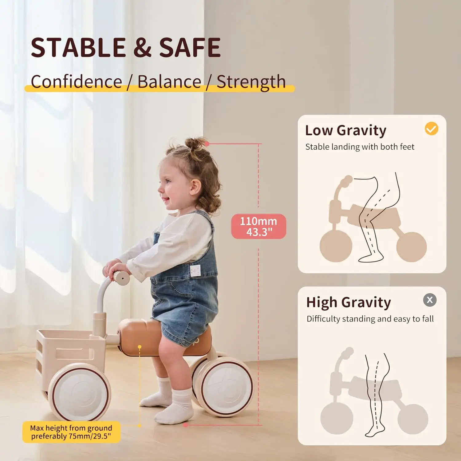 Wózek do chodzenia Toast Baby Walker, konwertowalny w rowerek, z odłączanym siedziskiem, ramą antyprzechylną i koszykiem z materiałów spożywczych, rowerek biegowy dla dzieci w wieku 10-36 miesięcy.